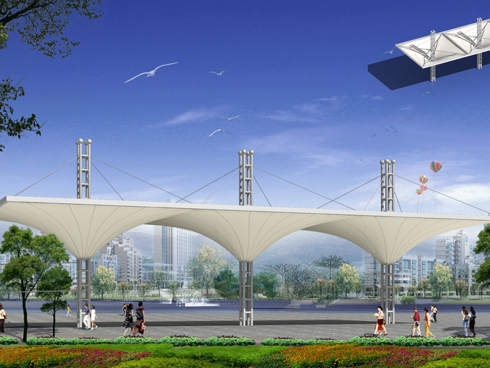 文化公园膜结构,污水池密封张拉膜,网球场膜结构